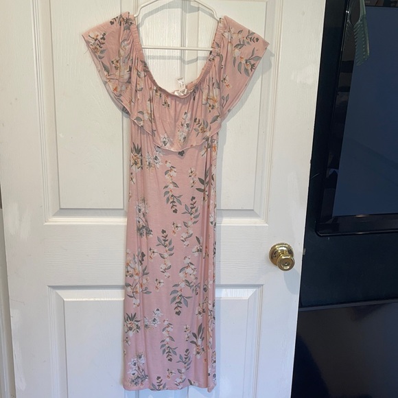 Off the shoulder midi pink summer dress - Picture 2 of 3